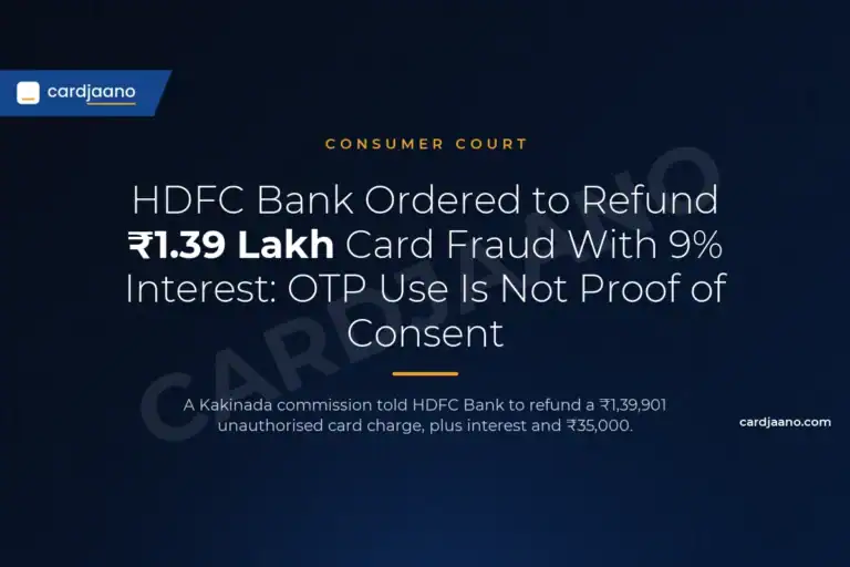 HDFC Bank Ordered to Refund ₹1.39 Lakh Card Fraud With 9% Interest: OTP Use Is Not Proof of Consent