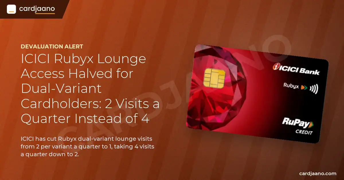 ICICI Rubyx Lounge Access Halved for Dual-Variant Cardholders: 2 Visits a Quarter Instead of 4